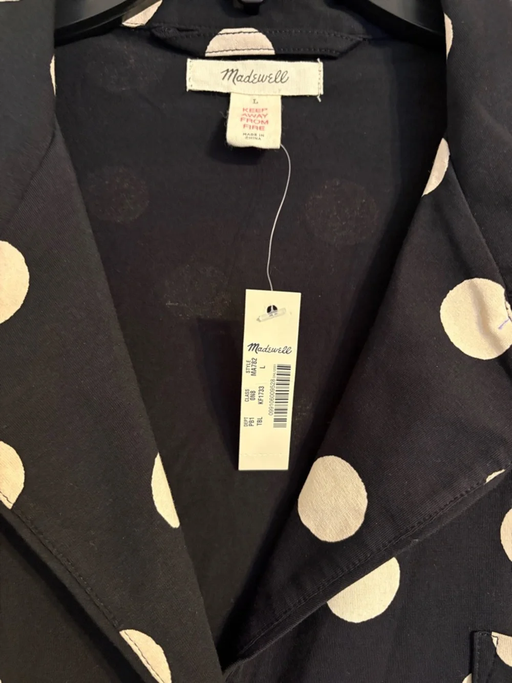 NEW Madewell Large Black/White Polka Dot Short Sleeve Pajama Shirt
